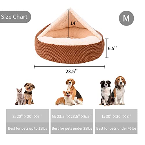 Wellyelo 23.5" Medium Dog Bed Cat Bed With Attached Blanket Calming Donut Cuddler Dog Beds For Medium Dogs Cozy Fleece Cat Cave Beds Machine Washable (23.5X23.5X6.5, Brown) #TOP4