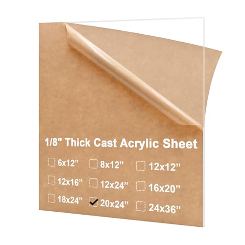 Image of KINLINK 20x24 Plexiglass Sheets 1 /8 inch Thick, 3mm Clear Cast Acrylic Sheet, Plastic Board for DIY Project, Craft, Window Glass, Table Top, Picture Frame, Acrylic Sign and Wedding Invitation 1 Pack