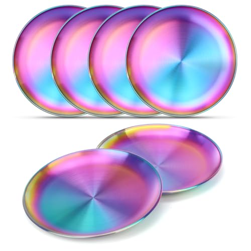 AIEVE Stainless Steel Kids Plates,6 Pack Round Toddler Plates,8 Inch Dinner Dishes for Baby, BPA Free, Dishwasher Safe