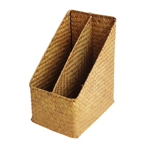 HOLIDYOYO Woven Magazine Basket File Books Rack Floor Wicker Letter Holder Boho Farmhouse Book Basket Narrow Newspaper Holder for Home Office