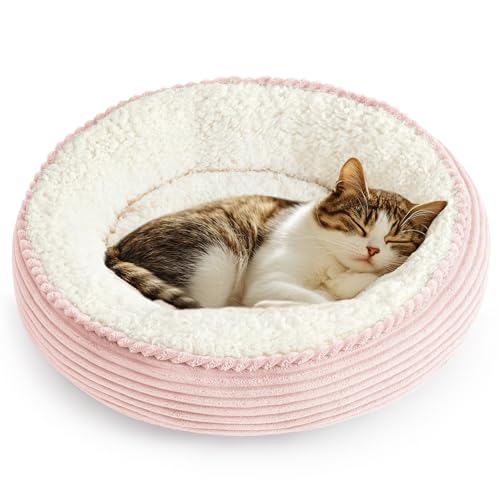 Loves cabin Round Donut Cat and Dog Cushion Bed 20in Pet Bed for Cats or Small Dogs Anti-Slip & Water-Resistant Bottom Super Soft Durable Fabric Pet beds Washable Luxury Cat Dog Bed Pink Stripe