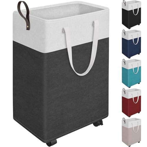 HomeHacks 90L Rolling Laundry Basket with 4 Wheels Collapsible Gray
