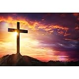 Baocicco Jesus Christ Photo Backdrop 7x5ft Vinyl Photography Background Crucifixion of Jesus Christ Cross at Sunset 3D Rendering Wallpaper Decoration Personal Portrait for Adults