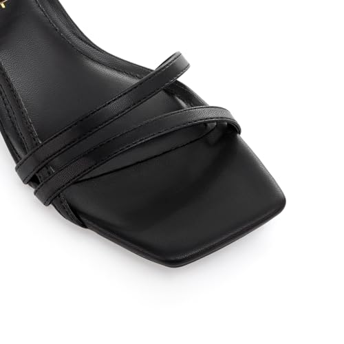 Athlefit Women's Kitten Heels Square Toe Low Heel Strappy Sandals Ankle Strap Buckle Dress Heeled Sandals3