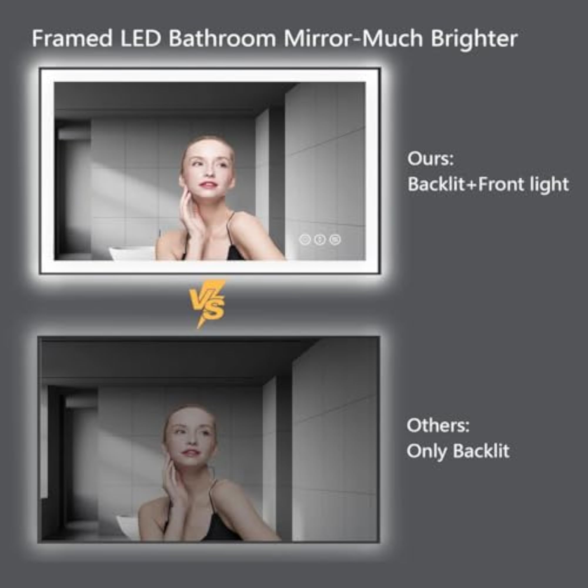 HaloVista Rectangular LED Mirror with Ambient Glow