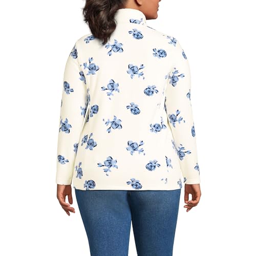 Lands' End Womens Fleece Quarter Zip Pullover Print Ivory/Clear Blue Tossed Floral Plus 1x2