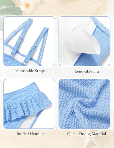 MIGU Girls Bathing Suits Size 8-10 Girls Bikini Blue Adjustable Straps with Ruffled Hem Girls Swimsuit 2 Piece Swimsuit for Girls Swimwear 9-10 - Image 4