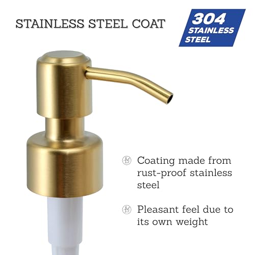 ALTGLAS Twin Pack - 2X Stainless Steel Soap Pump 'Roma' as Replacement for Liquid Hand Soap Dispensers (Brushed Gold) - Fits e.g. Jack Bottle2