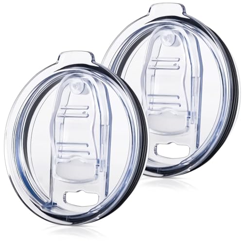 SUNRAYNEST Tumbler Lid Replacement 2 Pack for 20 oz Tumblers - Compatible with Yeti Rambler & More 3.2 Mugs Spill Proof and Splash Resistant Crystal Clear Sliding Lids BPA-Free Straw Friendly