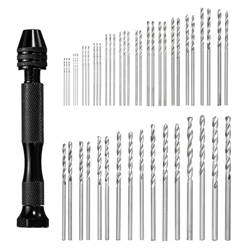 uxcell 49pcs Pin Vise Drill Bit Set, 0.5mm-3.0mm Micro Mini Twist Drill Bits Set 48pcs, Precision Pin Vise Rotary Hand Tools, for Metal Wood Plastic Model DIY Making