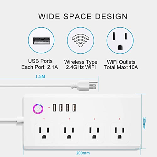 Smart Power Strip, Wifi Smart Plug Surge Protector With 4 Individually Controlled Smart Outlets And 4 Usb Ports Works With Alexa And Google Home, 5Feet Extension Cord, App/Remote/Voice Control, 10A #TOP2