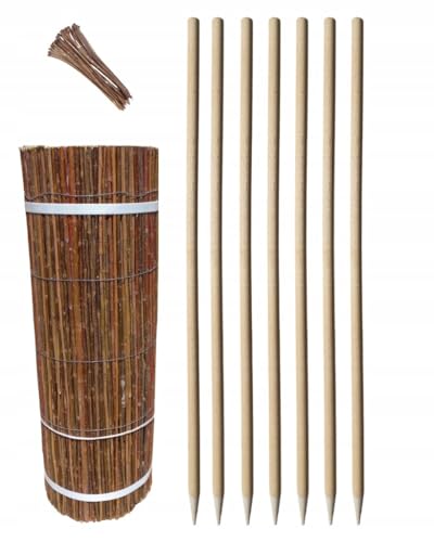 Ogrodzenia Wiklinowe Clôture en Osier 50x300 cm avec 7 Piquets en Bois Ø18 mm et 30 Colliers – Canisse Osier Brise Vue Jardin Terrasse Balcon
