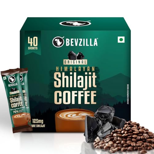 Image of Bevzilla Himalayan Shilajit Coffee Powder Sachets | 100g (40 Sachets x 2.5g) | 70% Fulvic Acid | Energy & Stamina Booster | Supports Muscle Recovery | 40 Cups | For Men & Women