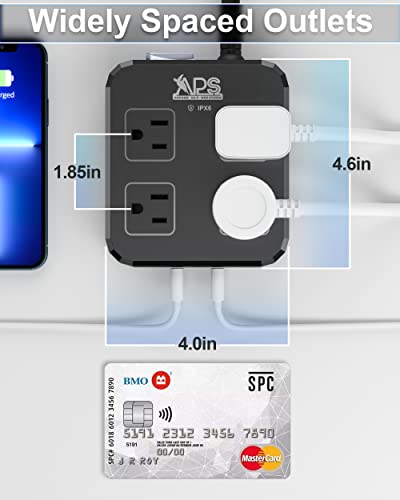 Ipx6 Outdoor Power Strip Weatherproof, Waterproof Surge Protector With 4 Wide Outlet With 3 Usb Ports, 6Ft Long Extension Cord, Wall Mountable For Outside Decorations And More Ul Listed(Black) #TOP4