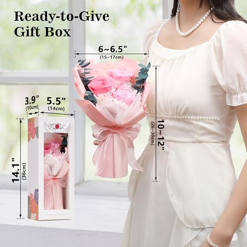 Image of Flower Bouquet Gifts for Her, Flowers for Delivery Prime, Preserved Roses Flower Gifts for Women, Valentines Flowers, Mom Gifts from Daughter Son, Birthday Gifts, Real Roses,Pink Roses
