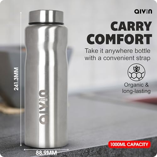 Image of Aivin Iceland Stainless Steel Water Bottle | Leak proof & break-proof | Lid is sealed by a silicone ring | Best Usage for Office /School /College /Gym /Picnic /Home /Fridge |1 Litre | Silver (Iceland)