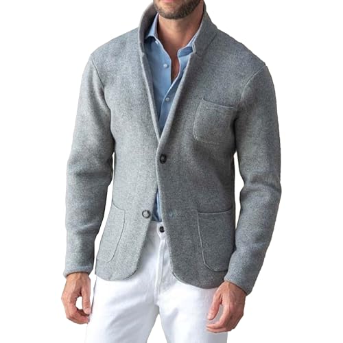 Men's Button Down Knit Blazer Jacket Stand Collar Cardigan Sweaters Chunky Button Down Wool Suit Jacket