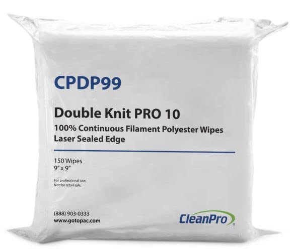 CleanPro 9 In. x 9 In. Double-Knit PRO 10 Polyester Wipes with Laser Sealed Edges, 150 Count