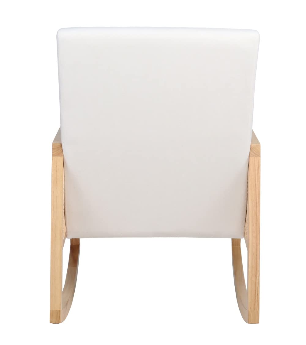 SWEET SOFA® - Butaca Mecedora de Madera y ratán Sofia, Estilo Boho Chic, tapizado Antimanchas. 96x66x82 cm. (Crema/Madera Clara)