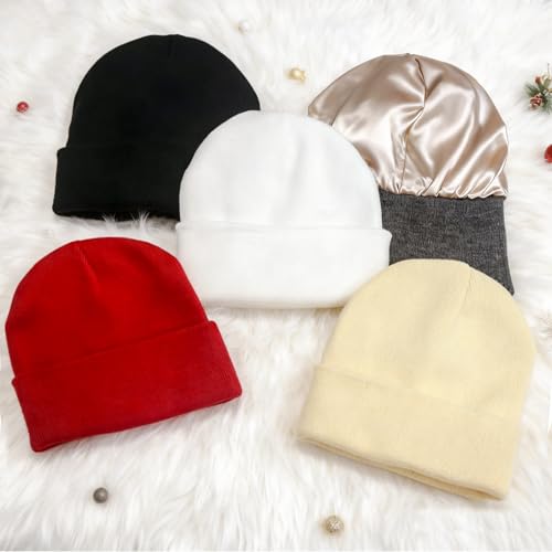 Image of Winter Beanie Acrylic Knit Cuffed Plain Hats Skull Cap Warm Beanies for Men Women
