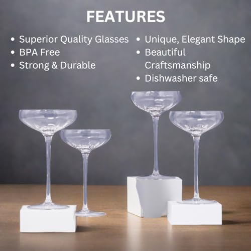 Sister.ly Drinkware Opulent Rounded Cocktail Coupe Glasses, 8 oz Capacity, Set of 4, Great for Cocktails, Martini's and Champagne (Round) - Image 3