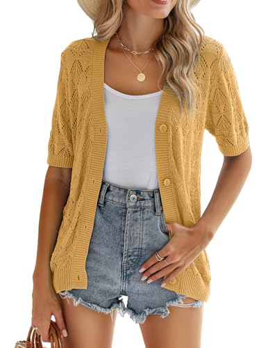 Image of Zeagoo Women's Short Sleeve 2026 Summer Crochet Cropped Cardigan V Neck Button up Bolero Shrug Sweater