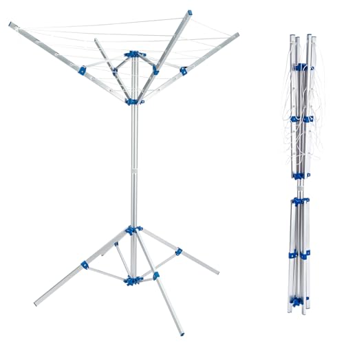 CROWNSHOP Rotary Washing Line 4 Arms 15M Metres of Clothes Line 142x142x160cm Washing Line Airers Clothes Airer Outdoor Portable Foldable Freestanding for Indoor Outdoor Dryer Caravan