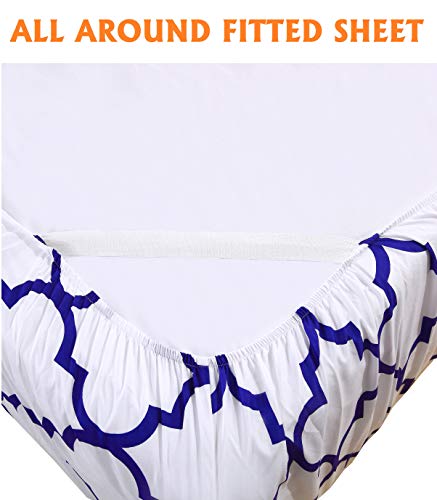 Elegant Comfort Luxury Soft Bed Sheets Quatrefoil Pattern - 1500 Premium Hotel Quality Microfiber Softness Wrinkle and Fade Resistant (6-Piece) Bedding Set, Queen, Duke Blue