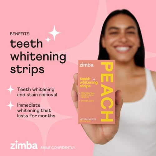zimba teeth whitening strips vegan whitening strip enamel safe teeth whitening hydrogen peroxide teeth whitener for coffee wine and other stains 28 strips 14 day treatment peach