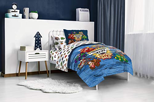 Image of Monster Jam Truckin Pals 5 Piece Twin Bed Set - Includes Comforter & Sheet Set - Bedding Features Grave Digger & Megalodon - Super Soft Fade Resistant Microfiber (Official Monster Jam Product) | Truckin Pals, Comforter Sheets Sham Pillowcase, Official Product, Soft Microfiber, Machine Washable, Easy Care, Boys Gift