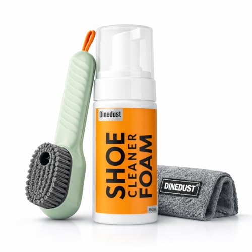 Image of Quick Shoe Cleaning Kit - 150ml Shoe Foam Cleaner & Medium Bristle Brush | Sneaker, Sports & Canvas Shoe Stain Remover Foam Spray | White Shoe Cleaner Kit
