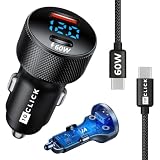 Carregador Veicular Turbo 60W Compatível iPhone 17 Air 17 Pro 17 Pro Max 16 16 Pro 16 Pro Max 15 15 Pro 15 Pro iPad iOS Cabo USB-C Celular Tipo-C Duas Saídas USB-A Rápida PD Ultra Resistente 10CLICK®