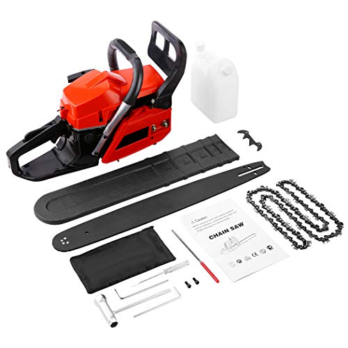 OppsDecor XP2300 58cc Gas Powered Chainsaw, 20 Inch 2 Stroke Handed Petrol Gasoline Chain Saw for Cutting Wood with Tool Kit,Garden Farm Home Use (US Stock) (Orange Cadmium)