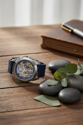Image of Shree Ram Skeleton Watch, Ayodhya Mandir Theme, Mechanical Look Quartz, Stainless Steel Metal Bracelet, Round Dial with Deity Engraving for Man and Boyes