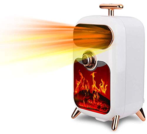 Elektroherd Elektro Retro 900W Holzofen Heizkamin W Flammeneffekt Feuer Freistehender Kamin Holzofen LED-Licht Einstellbare Temperatur weiß