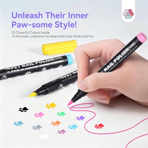 SAVILAND Essentials Dog Nail Polish Pens Quick Dry: 12 Colors Safe Pet Nail Art Polish Pens Set Brush Tip for DIY Dogs Cats Puppy Nails, Non Toxic, Odorless, Easy to Apply Home & Salon Use