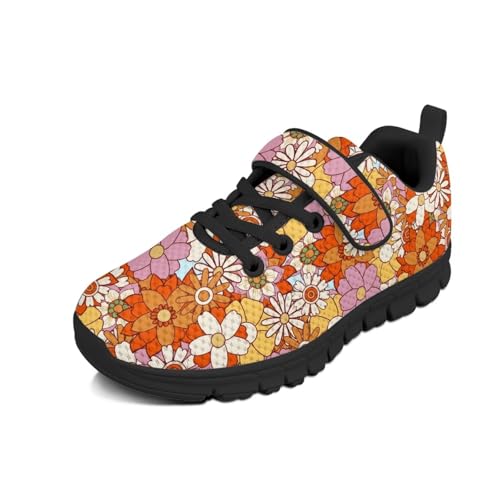 Boy Shoes Athletic Running Fashion Sneakers Walking Breathable Kids Girls Fitness Cross-Training Tennis Lightweight Shoes(Little Kid/Big Kid) Hippie Flowers Pattern