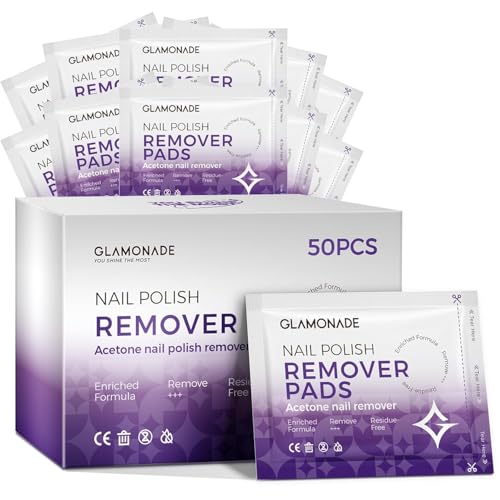 Glamonade Nail Polish Remover Pads: Nail Varnish Remover Pads Acetone Nail Polish Remover Wipes 50 PCS Individually Wrapped Conveniently Quickly Portable