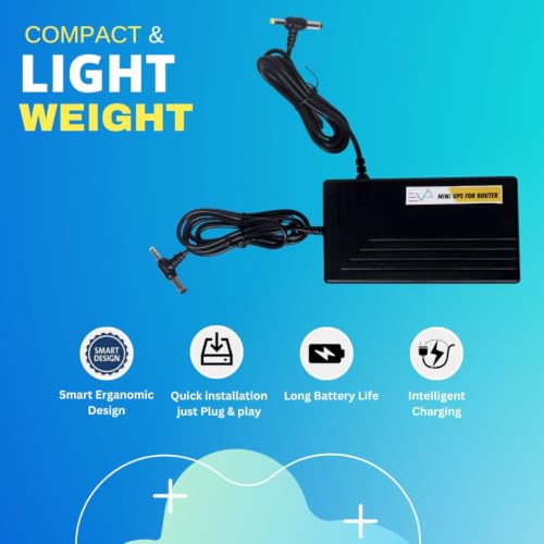 Image of EVA Mini UPS for 2 Routers+ONU | Dual Output 12V + 12V | Uninterrupted Power Backup for All Brand Wi-Fi Router + ONU /Modem + Router Setup | 3-6 Hours Backup |3 * 2900mAh Lithium ion Long Life Battery