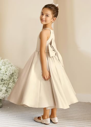 Girls Spaghetti Straps Flower Girl Wedding Party Maxi Dress with Bow Knot Formal Evening Pageant Satin A Line Dress3