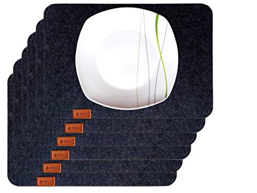 MIGHTY PEAKS 6er Platz-Set, Tisch-Set, Filz-Untersetzer, Glas-Untersetzer, Tisch-Untersetzer | Dekoration Wohnung Modern | Schwarz | Platz-Deckchen abwaschbar Cover