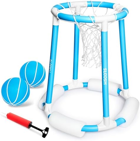 Sloosh Pool Basketball Hoop Toys, Floating Basketball Pool Game, Swimming Floats Toys with Balls Pump, Summer Outdoor Water Play Toy for Kids and Adults (Blue)