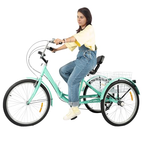 DOPBENT Triciclo para Adultos, 26 Pulgadas, 6 velocidades, Plegable, Moderno, 3 Ruedas, Bicicleta para Adultos con Cesta de la Compra, Bicicleta de Compras Urbana, Bicicleta de 3 Ruedas para