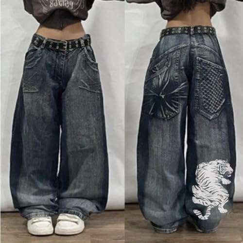Unisex Y2K Hip Hop Street Jeans Tiger Print Gothic Baggy Jeans Vintage High Waist Denim Jeans Wide Leg Pants3