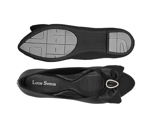 Image of LOUIS STITCH Women's Stylish Bow Ballerina Flats | Premium Closed-Toe Flat Sandals| Comfort Ballerina for Office & Everyday Style| LS-LDCF-010