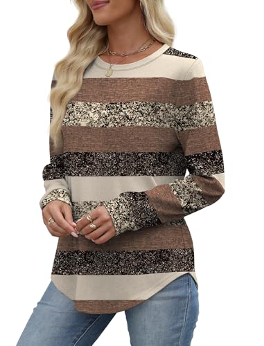 Image of WIHOLL Sweatshirt for Women Crewneck Long Sleeve Shirts Curved Hem Lightweight Sweaters Fall Clothes 2025