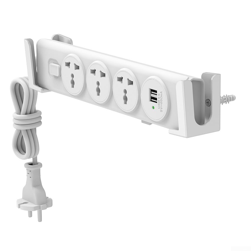 Supporto da parete per ciabatta, 2 set, installazione punzone per casa, ufficio e dormitorio, design salvaspazio (bianco)