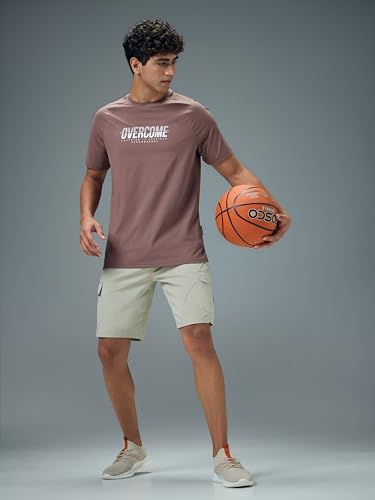 Image of TECHNOSPORT Men's Typography Printed T-Shirt COTFLEX Quick Dry Slim Fit Round Neck Sports Tee for Gym Running Casual Wear UPF50+ Anti Odour