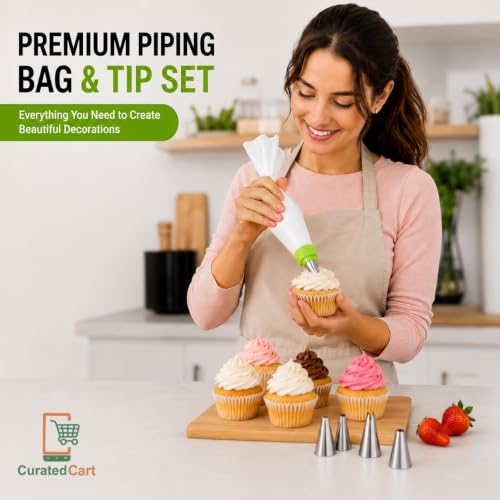 Image of PureBake 12 Pcs Cake Decorating Set, Nozzles for Frosting Icing Piping Bag, Used for Pastry, Cakes, Cookies & Muffin Decoration, Reusable Piping Bag Included