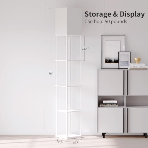 Image of SUNMORY 5 Tier Floor Lamp with Shelves, Standing Lamps for Living Room | 3 CCT LED Bulb Include, 70 inch Tall Corner Shelf Lamp, Display Bookshelf, Modern Style for Bedroom, Office, Home Decor